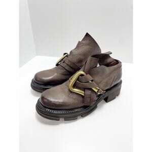A.S.98 Laken Lug Sole Bootie Big Buckle Chocolate Sz 7